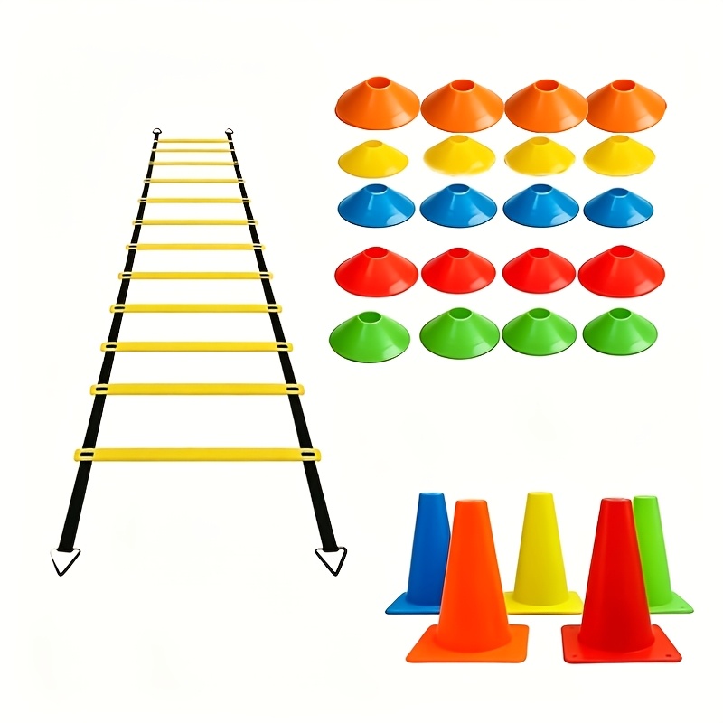 TEMU Set de Entrenamiento de Agilidad Multifuncional, Escalera de Agilidad, Conos de Marcador y Discos de Marcador, Kit de Fitness de Almacenamiento