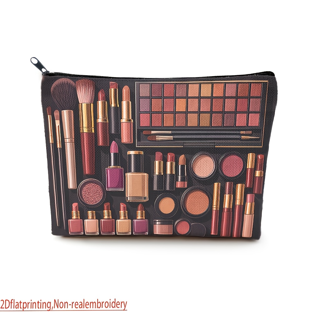 TEMU Borsa per trucco da 1 pezzo con stampa fronte-retro, in materiale , con stampa a motivo fascino moderno - Un elegante e raffinato organizzatore
