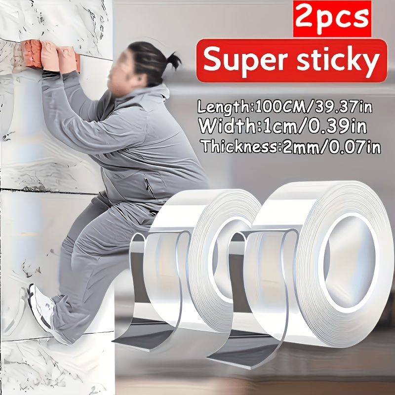 TEMU 2-pack Durable Double-sided Nano Tape - Super Strong , Reusable, Suitable For Art And Holiday Decorations - Suitable For All Surfaces, Adhesive