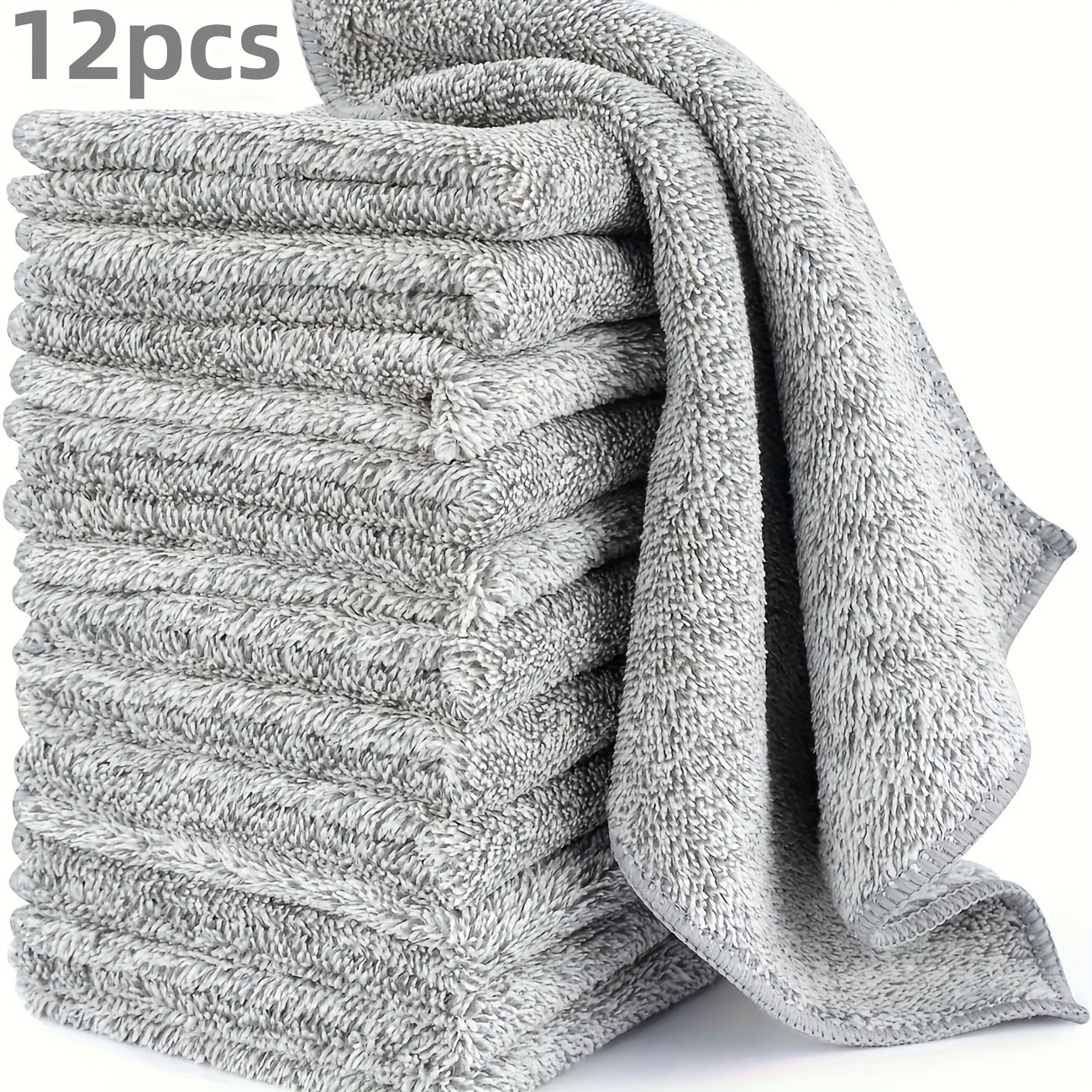 

12pcs Microfiber Chamois Towels, Quick-dry Bamboo Charcoal Fiber Cleaning Cloths, Oil-repellent, Machine Washable, For Car Detailing And Kitchen Use