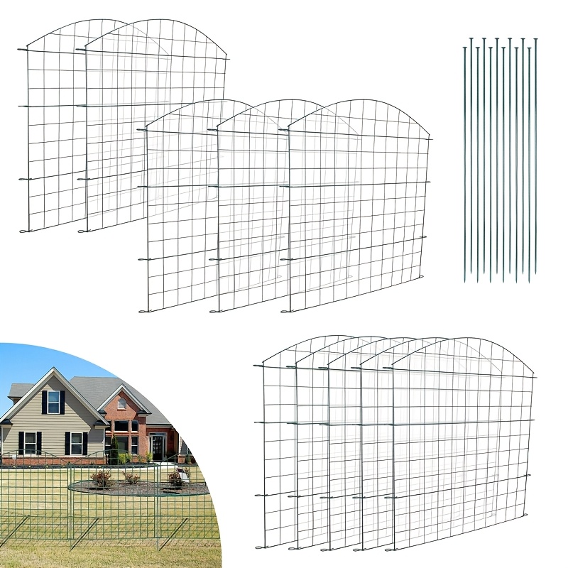 Pond Fence, 5pcs/10pcs Pond Fence Plug-in Golden Metal Fence, With Fixing Rod, Garden Fence, Convex Fence, Fence, Animal Fence, Pond Fence, Suitable For Gardens, , Camping, Small Animal Fence