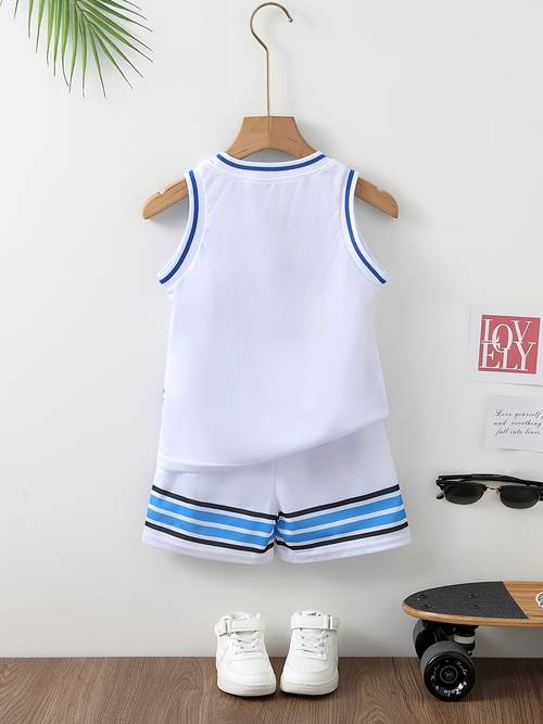 boys sportswear set 32 letter sleeveless tank top matching shorts quick dry fabric cool and breathable suitable for kids basketball outfits outdoor christmas halloween
