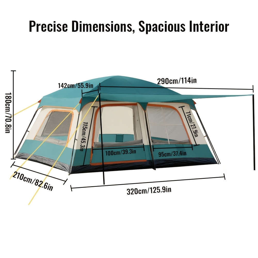 320x210x180cm Portable 4-6 Person For Tent, Two-bedroom And One-living Room Design, Suitable For Family Or Gatherings , Perfect For Casual Backyard Gatherings And Camping