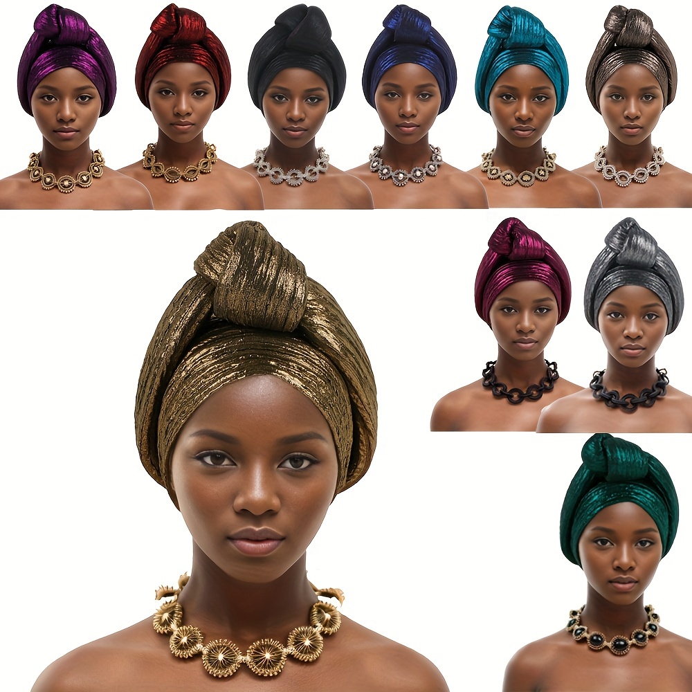 

Elegant African Turban Hat For Women - Vibrant Nigerian Wedding Party Headwear, Stretchy Polyester Fan-shaped Cap With Toggle Closure, Hand-tied/braided Design In Assorted Colors