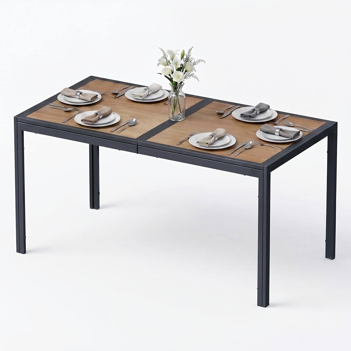 Image of Outdoor Garden Table, Square Desktop, Cm For 2-, 150x80 Cm For 6-8 People, -piece Top, Metal Frame, 80kg Load Capacity, Modern Dining Table, For Patio, Balcony, Backyard
