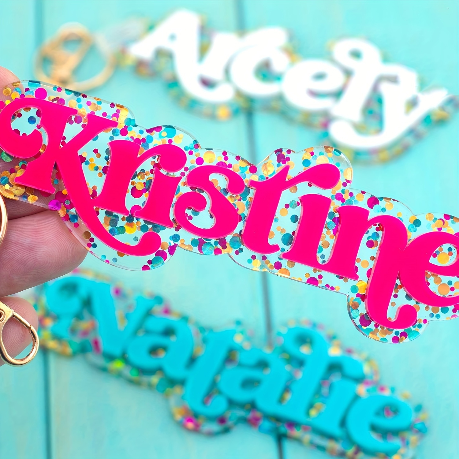 

Custom Acrylic Name Keychain, Dot Personalized English Letter Nameplate Tag, Customizable Lunch Box Label Backpack Key Ring