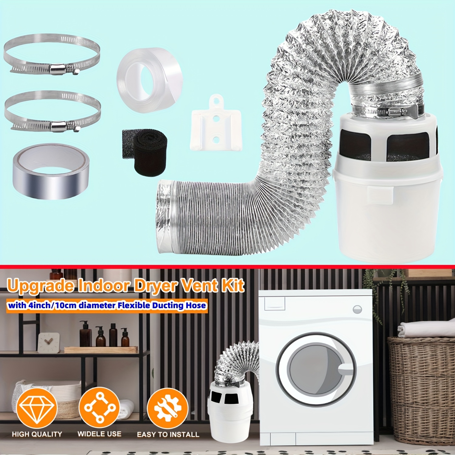 

-inch Dryer Vent Trap Kit - Safety & Efficiency With Flexible Foil Ducting, Sponge Filter Bucket, And Plastic Components - For Indoor Use