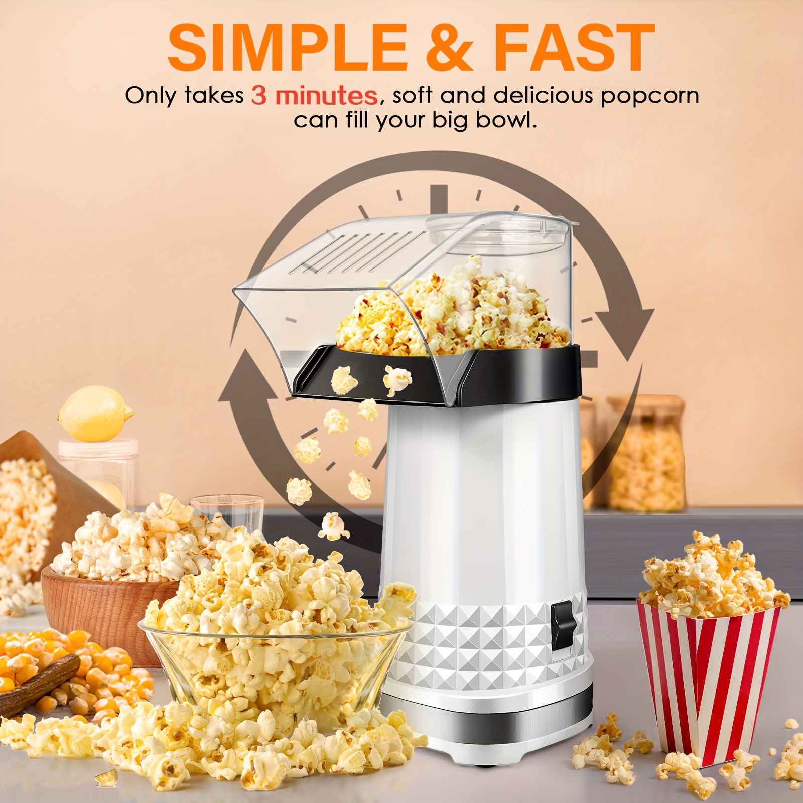 

Hot Air Popcorn Maker: Quick, Easy, And Butter Melting, 4.5 , Electric Popcorn Machine For Nights, Parties