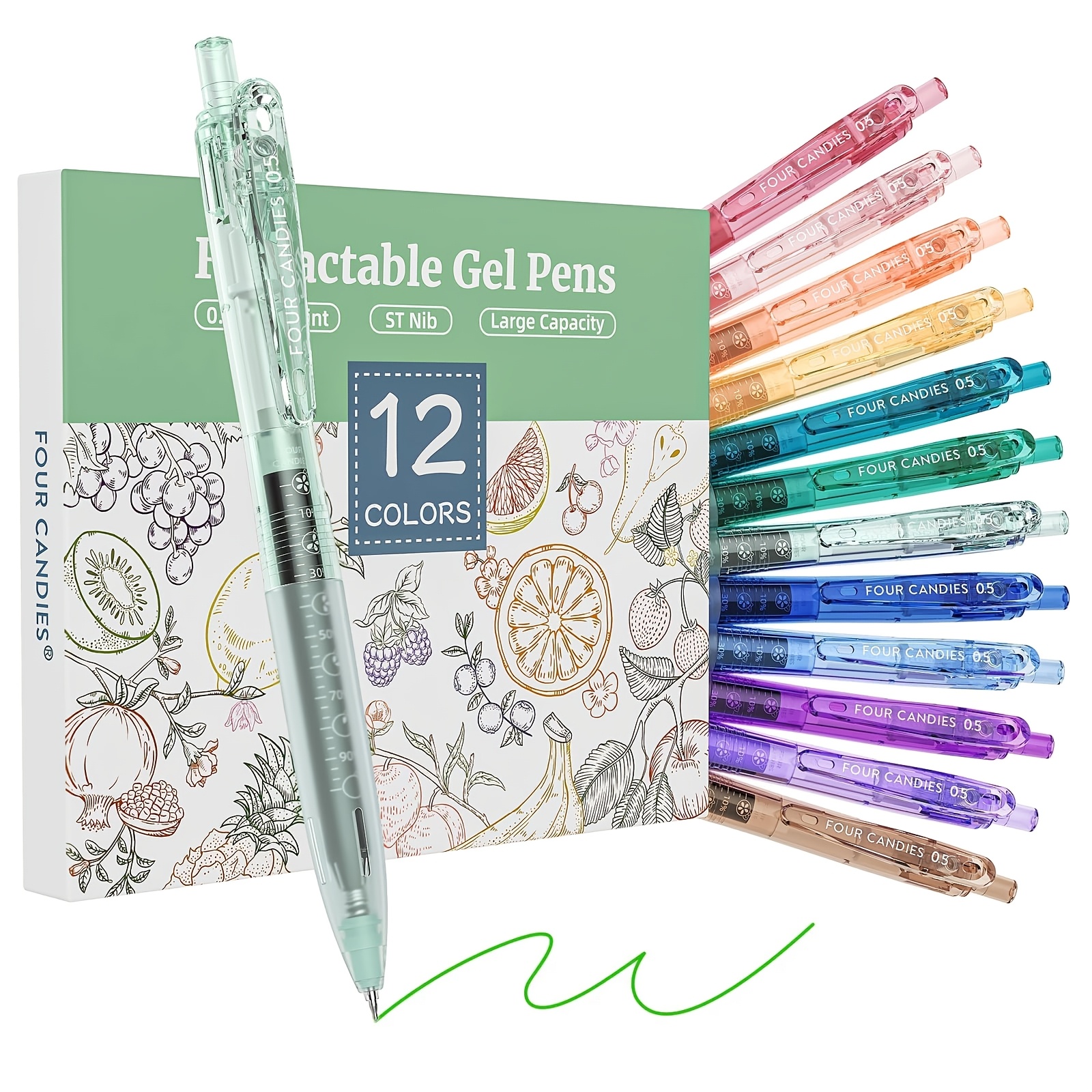 TEMU 4 Candies 12pack 0.5mm Quick Dry Retractable Gel Pen Set, Cute Transparent Fine Point Multicolor Note Taking Aesthetic Lnk Pens, Grip 12 Ink