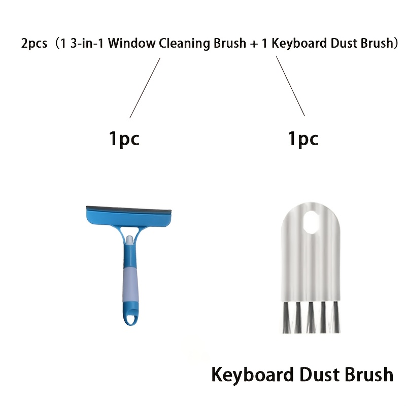 TEMU 2pcs (1pc 3-in-1 Window Cleaning Brush And 1pc Keyboard Dust Brush) 3-in-1 Window Squeegee, Glass Cleaning Tool With Detachable Dust Cloth For