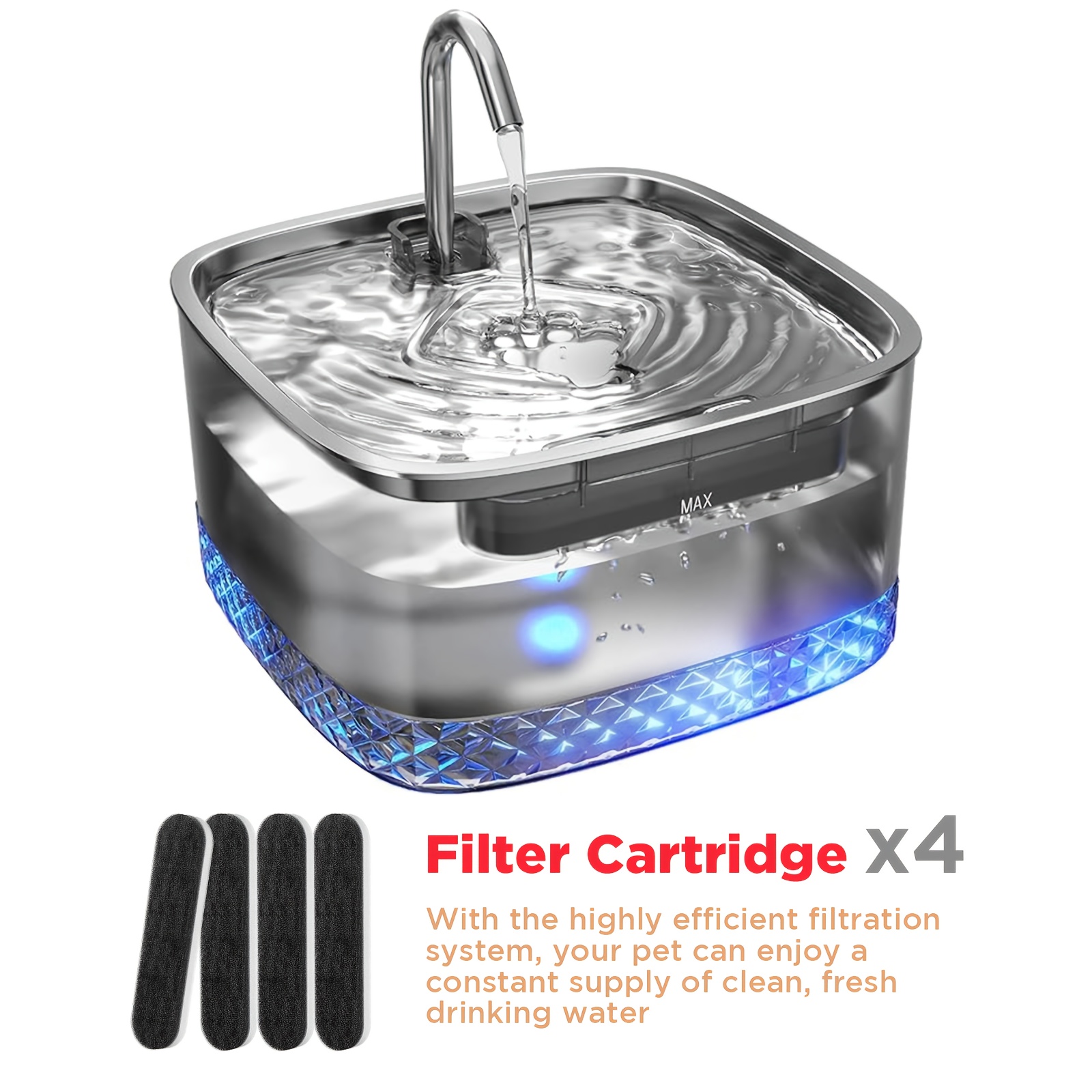 TEMU Automatic Cat Water Fountain With Stainless Steel Lid, 75oz/2.2l Automatic Cat Water Dispenser With Led Light, Pet Drinking Fountain For Cat Indoor, Small Dog - Perfect Gift For Pet Lovers
