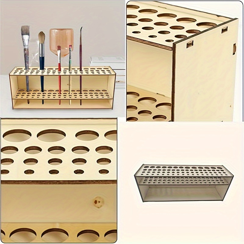 

Classic Wooden Paint Brush Holder Stand, 67-slot Artist Brush Organizer, Detachable Desk Caddy, Large Capacity Storage Rack For Home, , School - Use Without Electricity