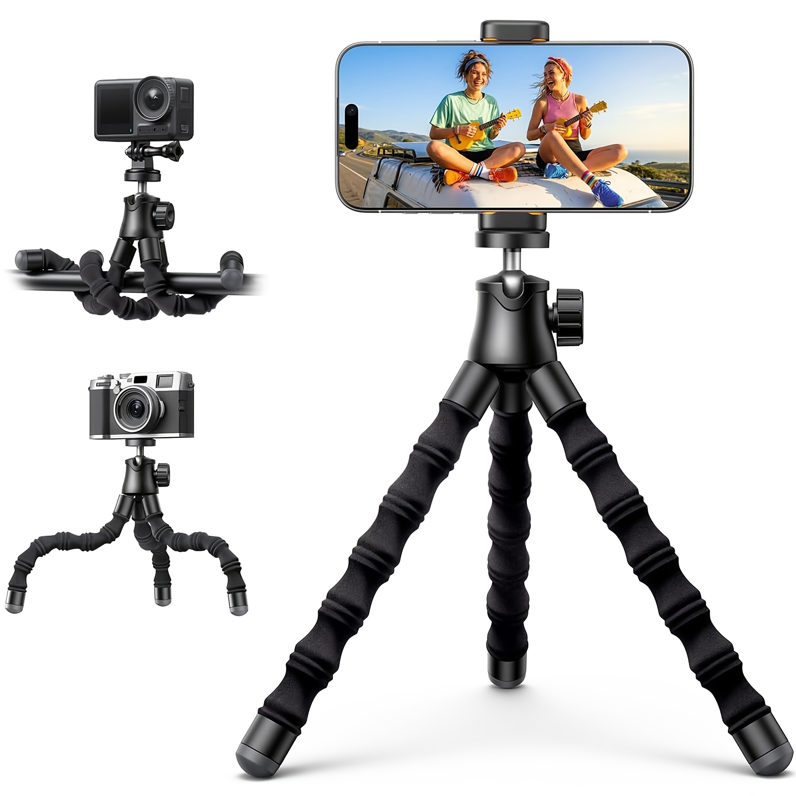 TEMU Mini Flexible Phone Tripod Stand, Suitable For Recording, Equipped With 1/4-inch Screw And Cold Shoe Mount, Compatible With Iphone And Cameras,