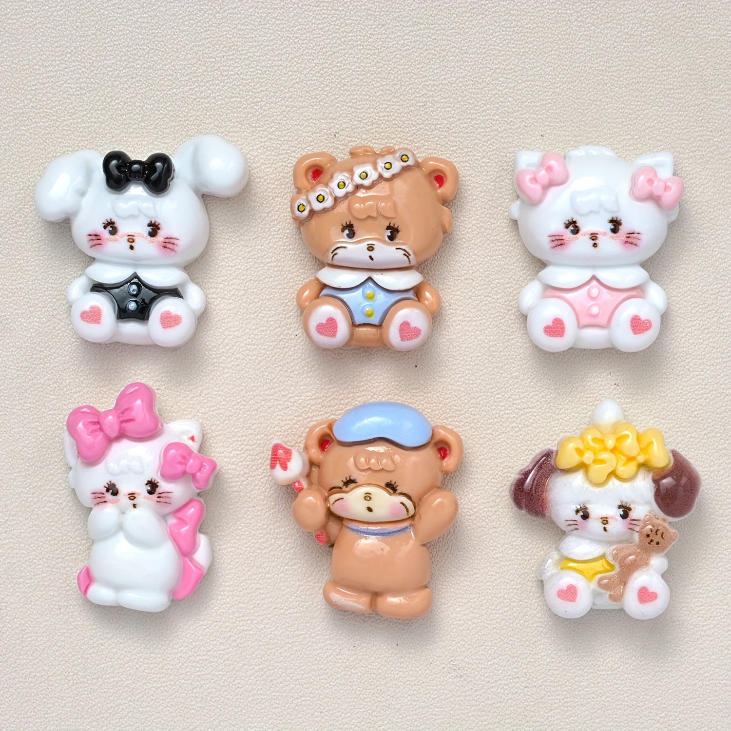 

Set Of 10 Mixed Cartoon Animal Resin Beads For Diy Crafts, Accessory Charms For Earrings, Hair Decor, Keychains, Phone Cases, Cup & Shoe Embellishments With Bonus Double-sided Adhesive