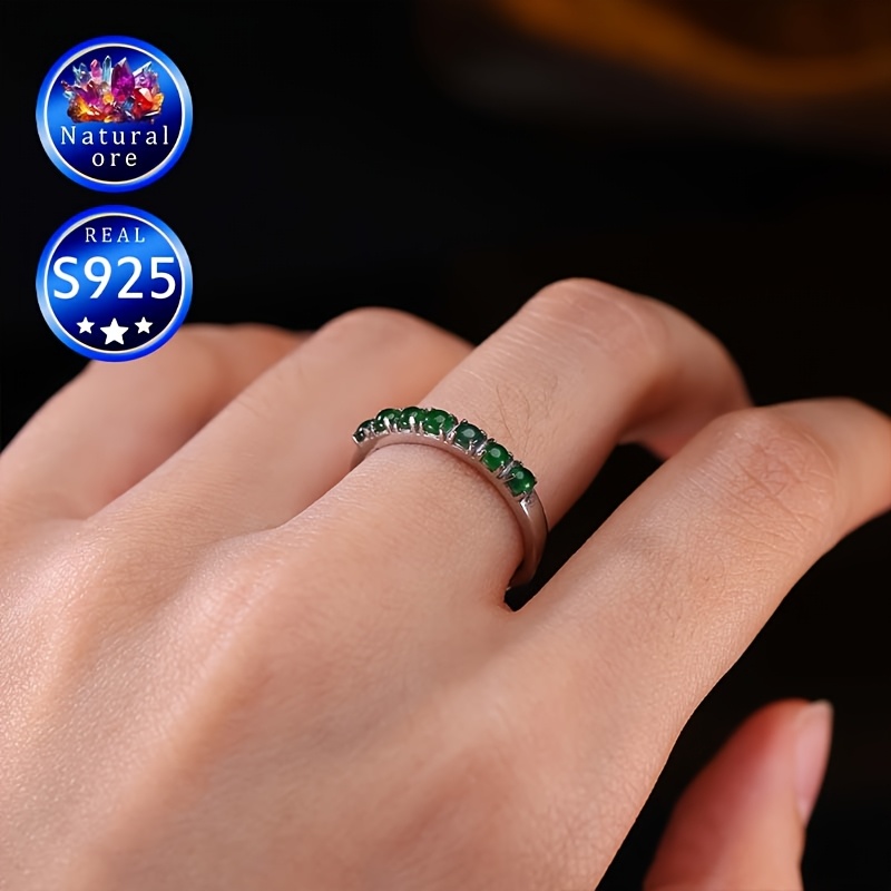 Vintage S925 Sterling Silver Ring with Adjustable Green Stone Stackable Band