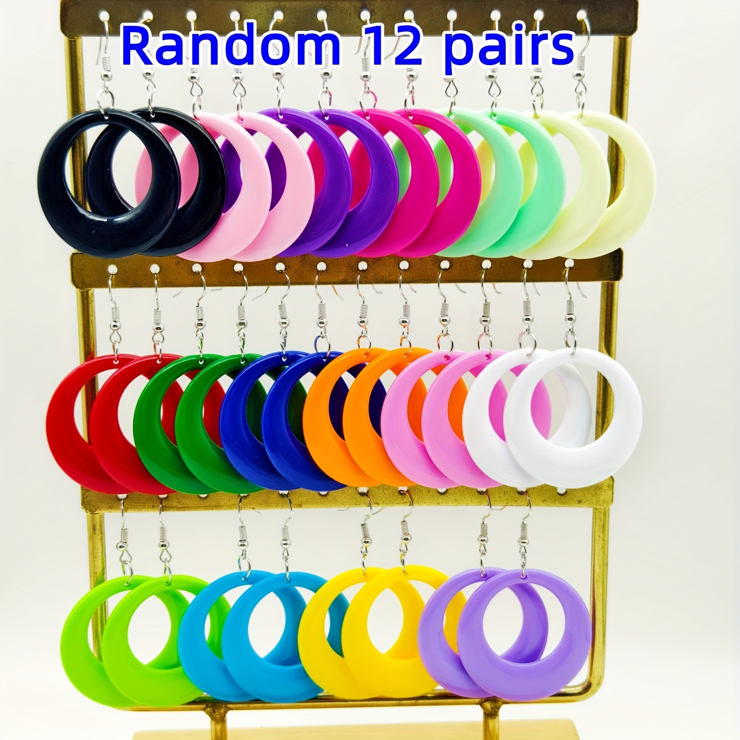 E-shop 12 Paar Damen-Acryl-Hoop-Ohrringe Set, Zufällige Farben - Leichte Schwingende Ohrringe für Frauen, 80er/90er Klassische Retro-Farbige Runde