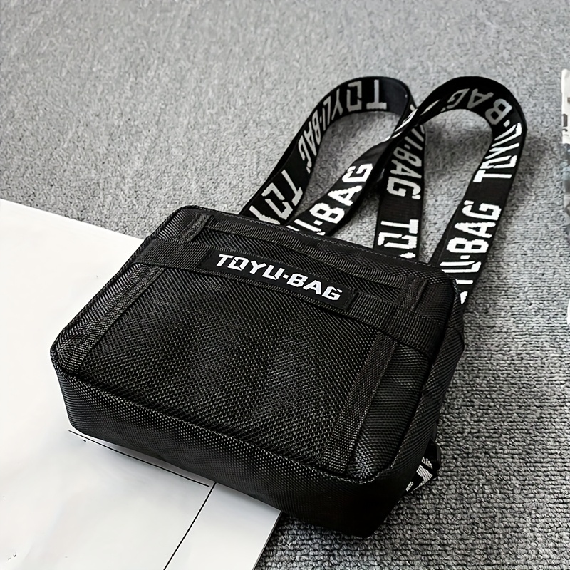TEMU A New Korean-style Men's Black Functional Chest Bag Made From Material, Which Is Lightweight, Breathable, Durable, And Easy To . It Features
