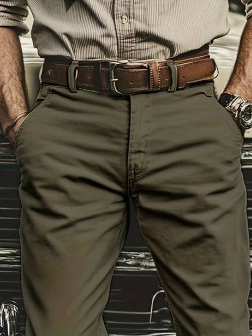 style utility washed straight casual long trousers