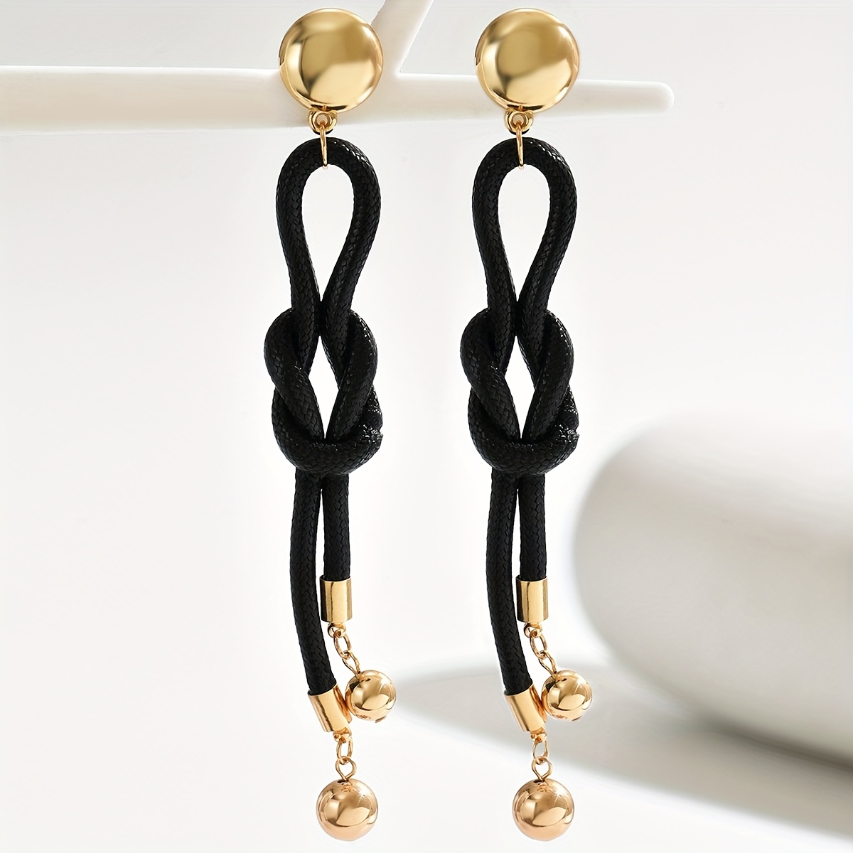 1 Pair Easy Individual Women's Earrings, Fashionable Trendy Rope Knot Geometric Round Bead Long Stud Earrings, Casual Everyday Versatile Ear Jewelry Additions