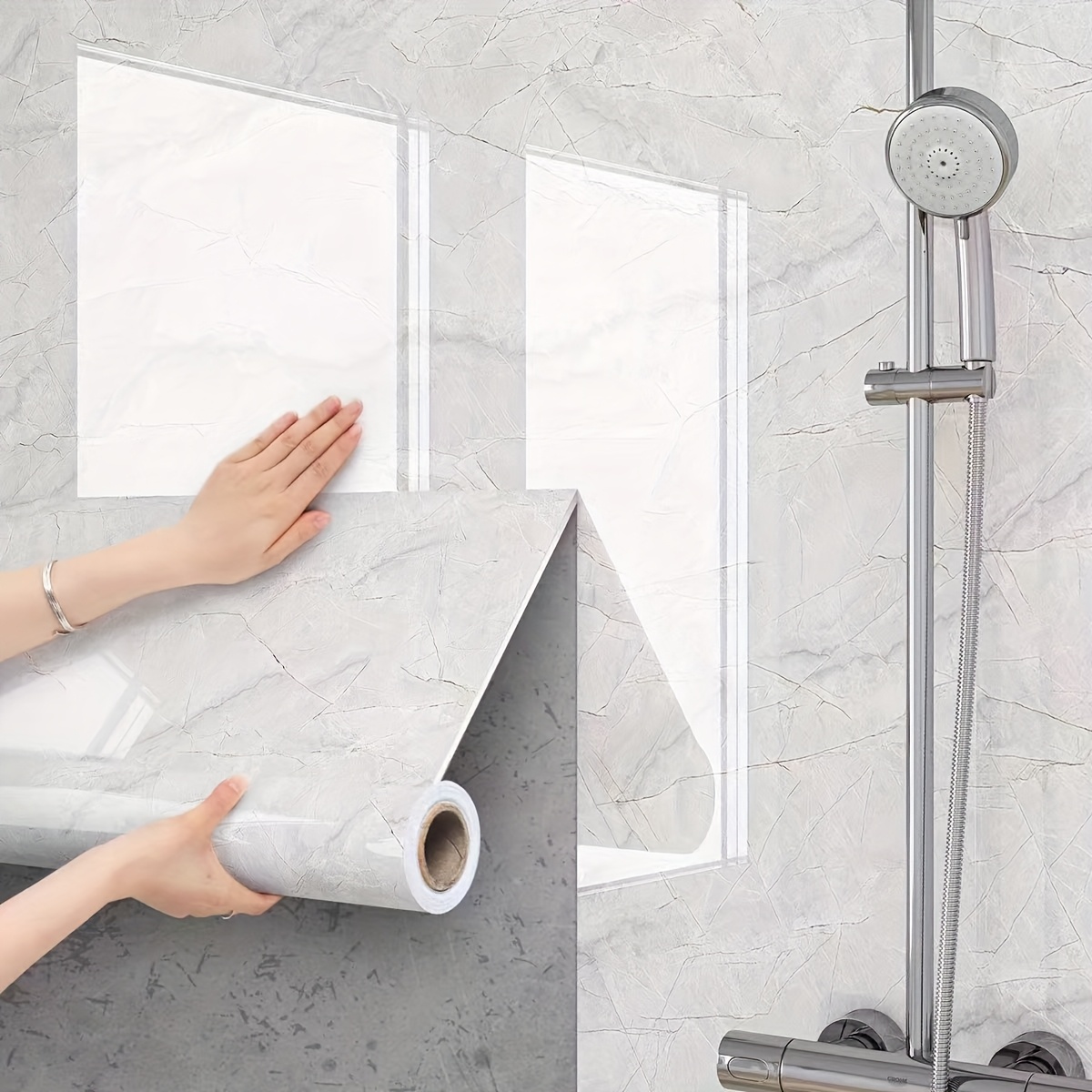 Easy Apply Marble Tile Waterproof Wallpaper - Self-Adhesive Moisture-Resistant Stickers for Toilet & Kitchen Renovation