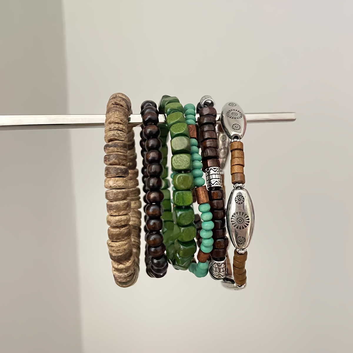 TEMU Totem Bead Bangle Bangle Bracelet 6pcs Set Niche Exquisite Style All-match Bangle Bangle Bracelet Women, Men's Bangle Bangle Bracelet Set