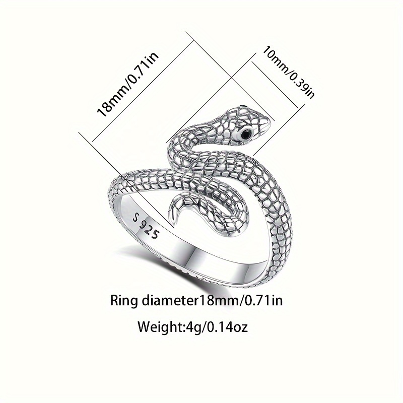 Vintage Punk Style Adjustable Snake Ring, 925 Sterling Silver