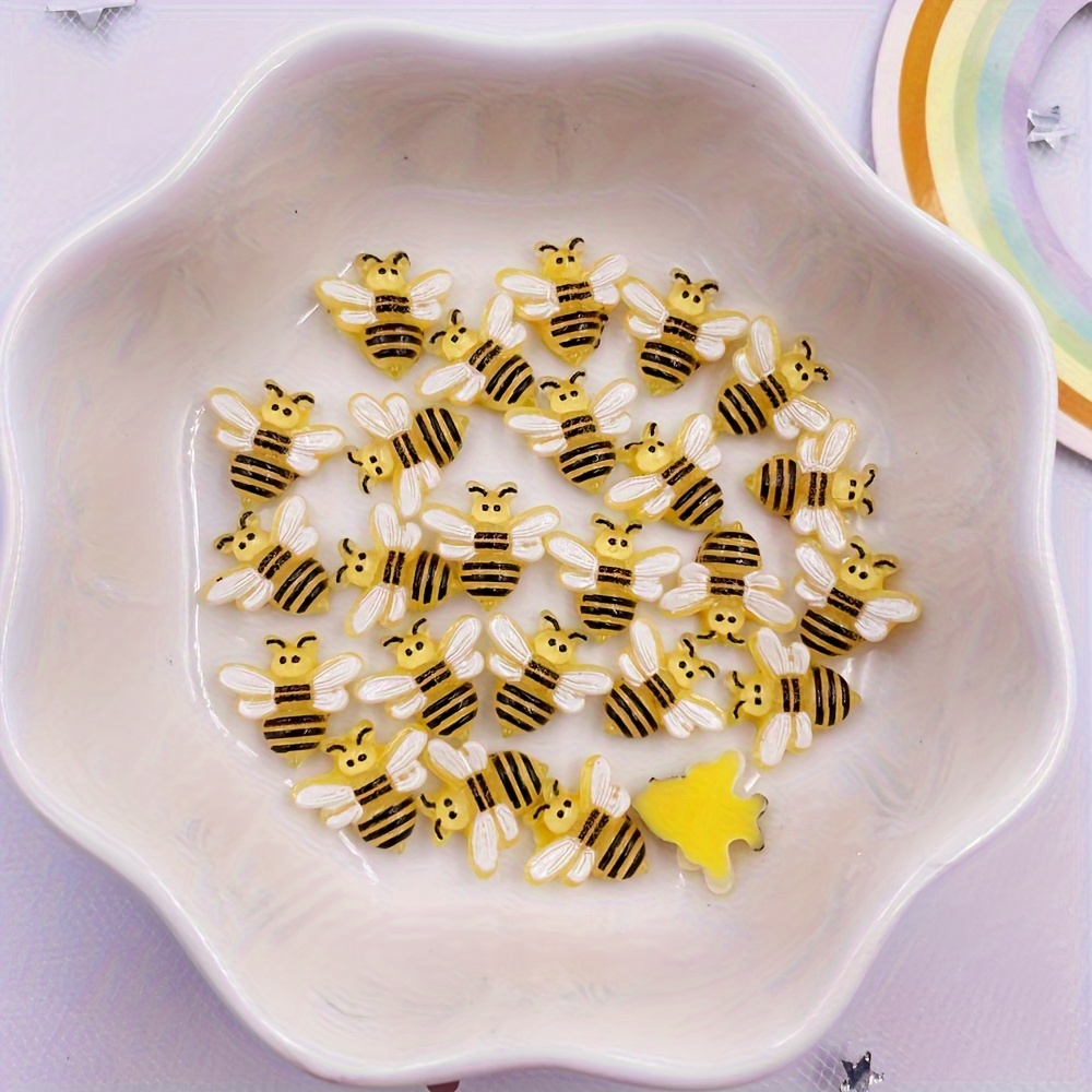 

30pcs Set Of Hand- Resin Charms - , Diy Nail Art & Scrapbooking, Cute Cartoon-style Decorations With Stripes, Bee Decorations