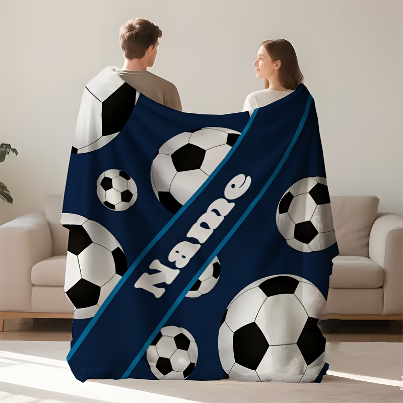 TEMU 1pc Custom Football Name Flannel Blanket - Soft, Warm, Lightweight For Indoor Use - Camping Travel Companion - And Machine Washable - Suitable