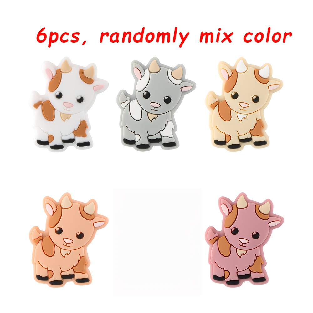 Image of 6pcs Set Of Beads & Bead Accessories, Silicone Goat Beads ( Mixed Colors), Suitable For Diy Handmade Bead Pens, Keychains, Necklaces, Bracelets, Lanyards, And More