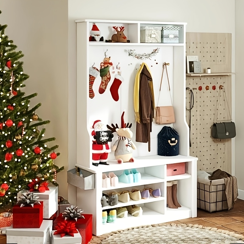 

Entryway Hall Tree With Bench And Storage, 3-in-1 Hall Tree With Coat Rack, Adjustable Shoe Storage, 2-tier Top Storage, For Hallway, Entryway, Bedroom, Rustic Brown