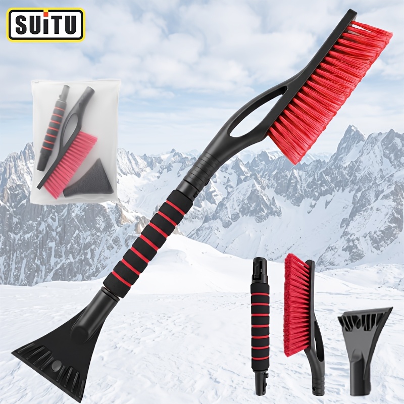 TEMU Suitu Detachable Car Snow Shovel, Multi-functional, Extended Handle Brush, Soft Bristles Won't Damage Paint, Anti-slip Grip, Quick-release