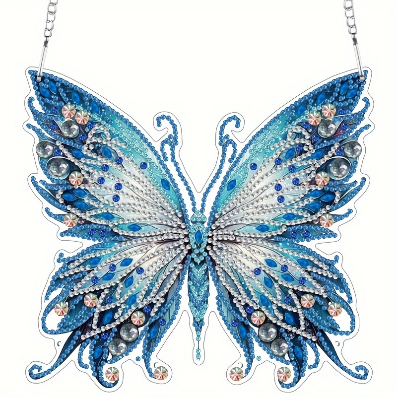 

5d Diy Butterfly Diamond Art Painting Pendant, Crystal Rhinestone Art Mosaic Hanging Pendant Ornament, Home Garden Wall Door Decor, Holiday Party Decor, Handmade Gift