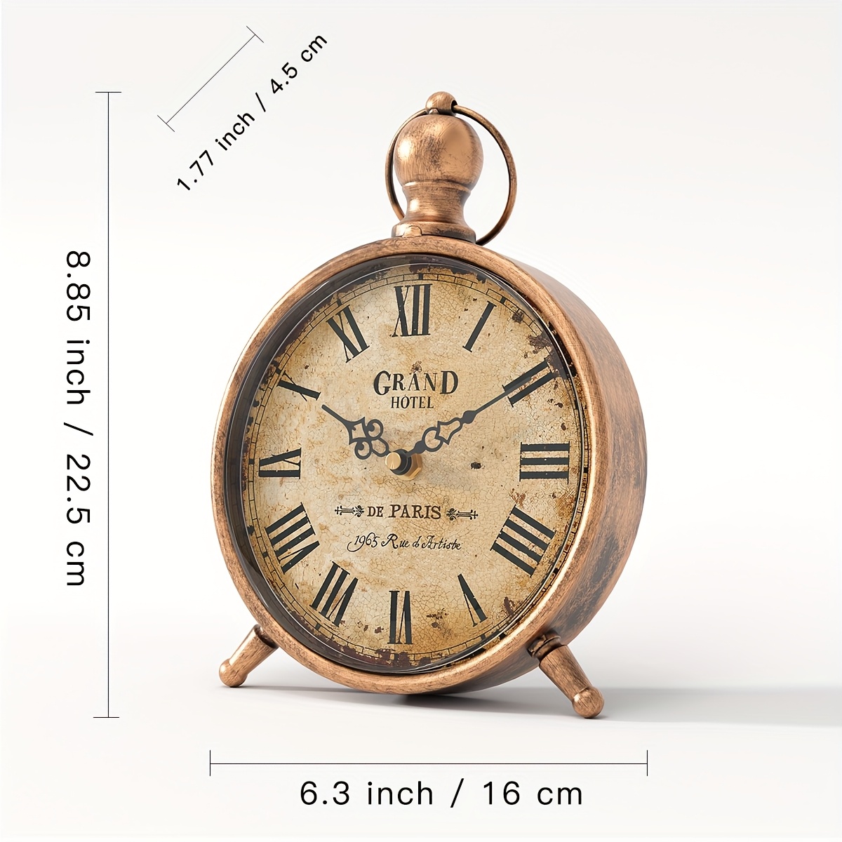 TEMU 1pc, European-style Retro Old Golden Creative Metal Small Table Clock Desktop Ornaments Bedroom Silent Wrought Iron Small Table Clock, Suitable