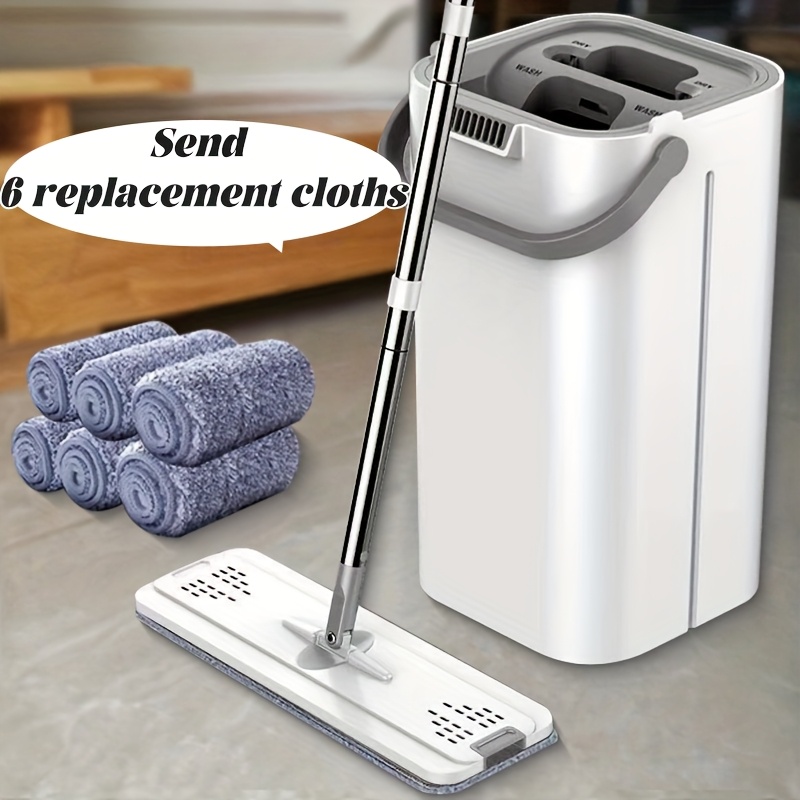 TEMU Hands- Dust Mop With Bucket - Wet And Dry Cleaning, Bedroom, Kitchen, Living Room, Bathroom - Durable Plastic Household Floor Mop Tool