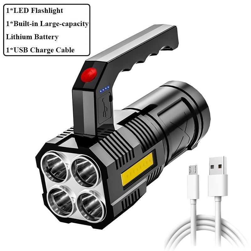 TEMU Usb Rechargeable Led Flashlight - 4 , Long Range Searchlight For Fishing, Hiking & Camping