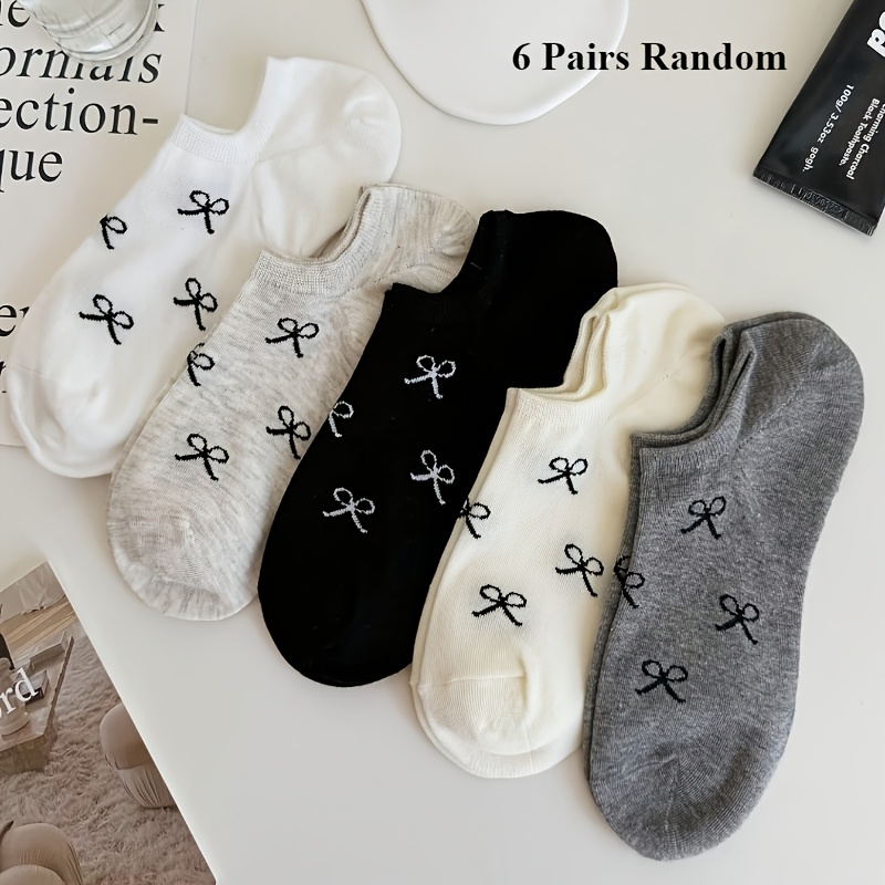 TEMU 6 Pairs Of Random Color Women's Elegant Bow Socks - Breathable, Lightweight, Invisible Spring And Summer Casual Socks With Decorative , Soft