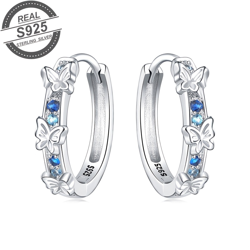 

1pair 925silver Elegant Fashion Style Butterflies Fly Blue Ear Rings Charms For Women Jewelry Gift