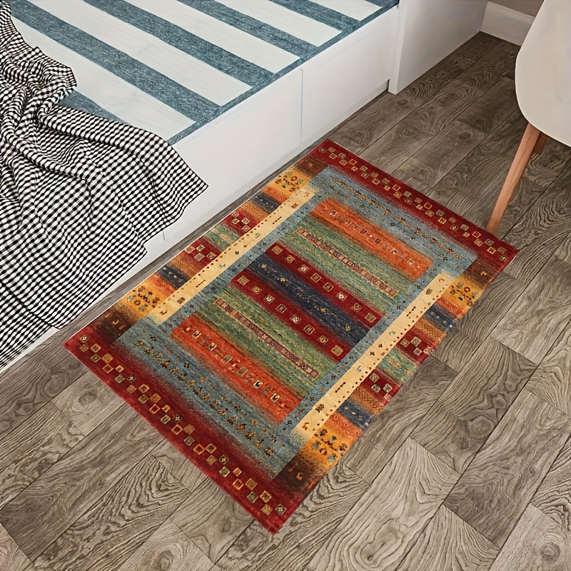 1pc Bohemian Style Ethnic Design Mat, Rectangular Anti Mat, Soft Machine Washable Floor Mat, Polyester Fiber, Suitable For Living Room, Bedroom And Entrance