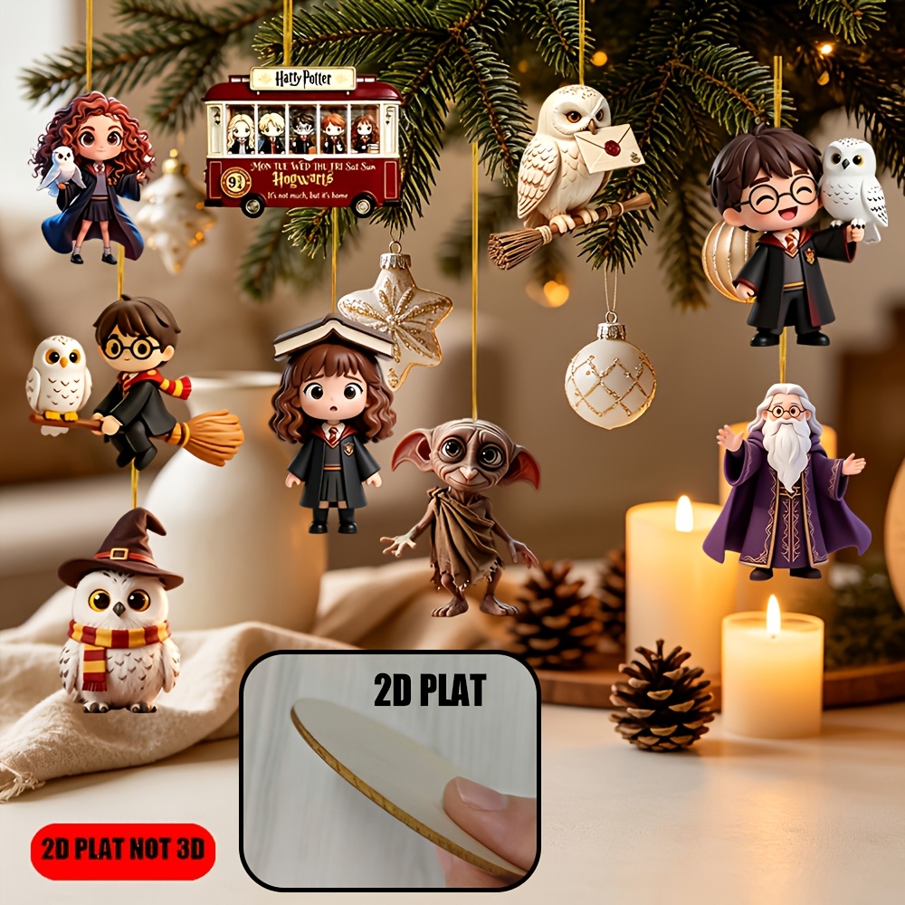 TEMU Adornos colgantes planos 2D WB, Serie de 9 piezas de adornos de madera planos 2D, perfectos para decoración de Navidad y fiestas de Acción de