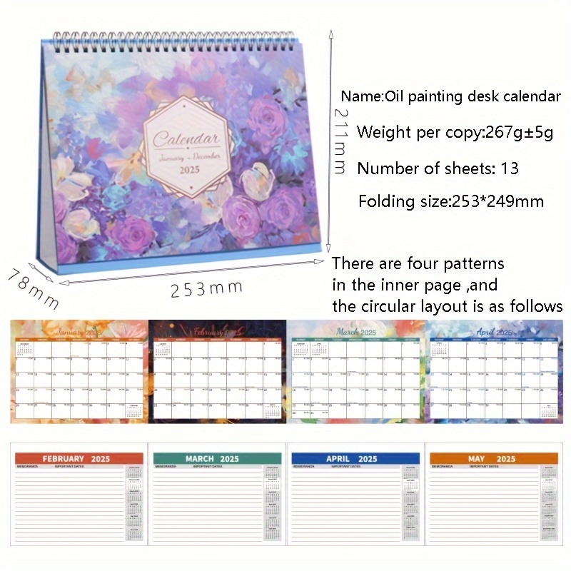 TEMU 2025 Floral Desk Calendar, Monthly View, -december, Time Management And Desktop Decor