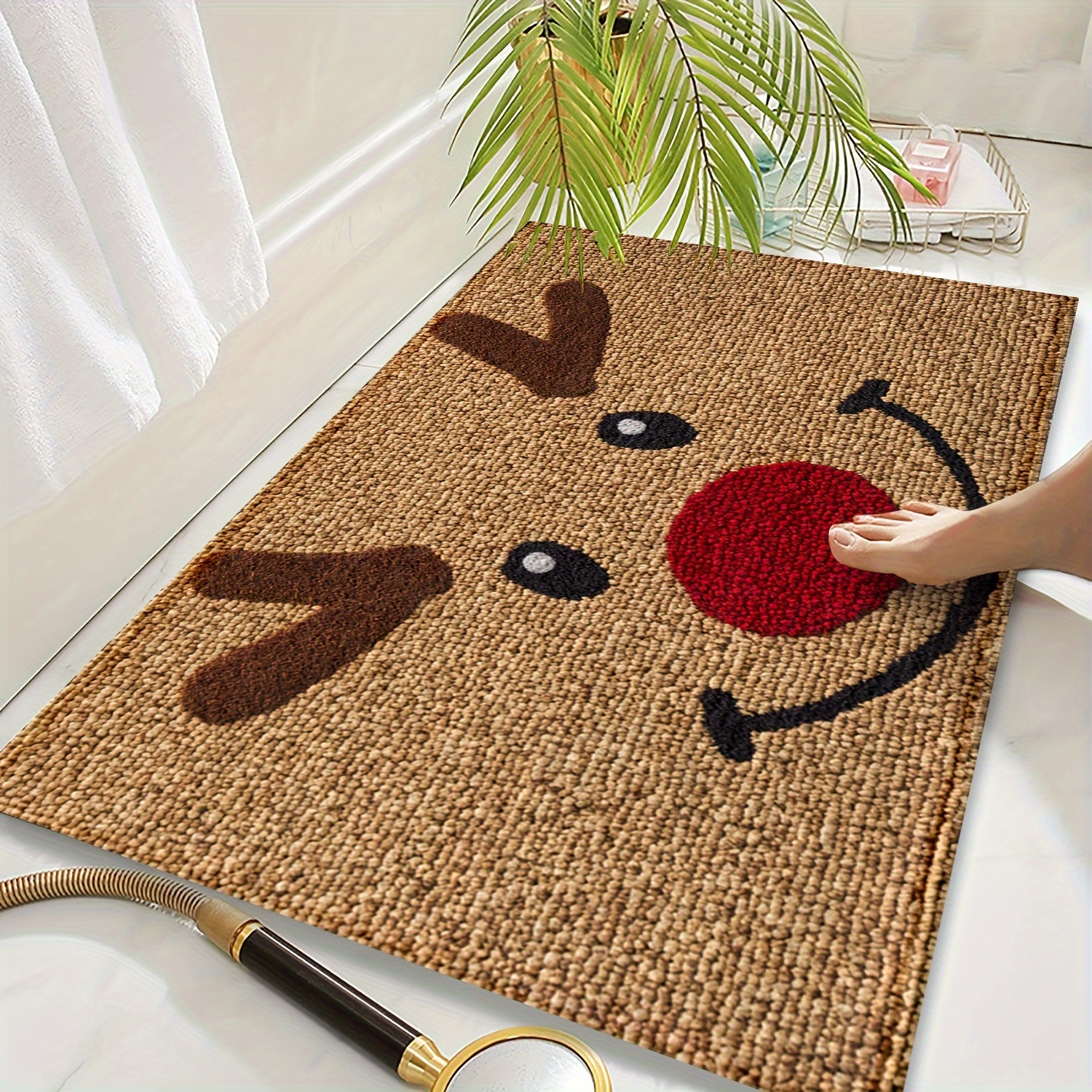 

1pc Rug, 1350gsm , Bath Mat, , / Use, , For , Bathroom, , Hallway, Christmas Decor, Rectangular, 0.7cm , Knitted, Tpr Backing, Polyester ,