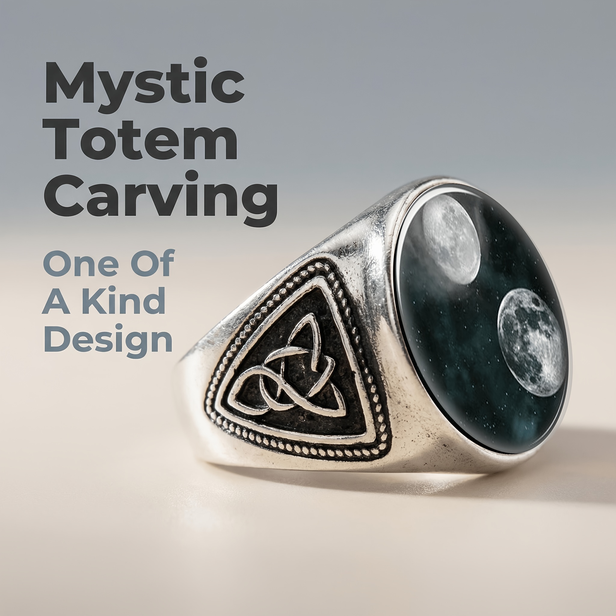 Classic Side-Engraved Open Ring with Moons and Stars Design