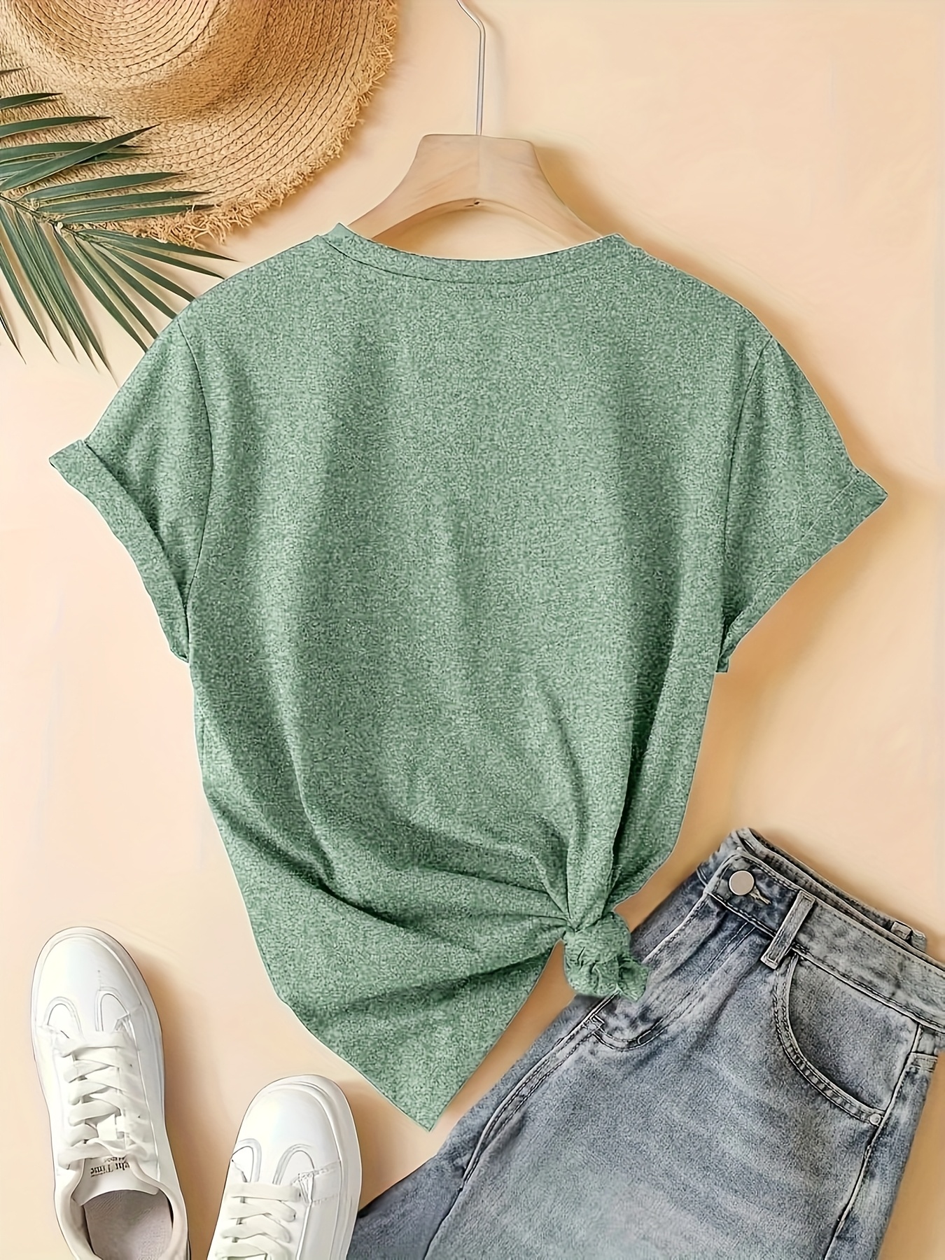 5pcs womens casual short sleeve t shirts summer round neck geometric print tees with dandelion floral     options breathable machine washable fabric cute t shirts everyday outfit     printed   adults Product details 5
