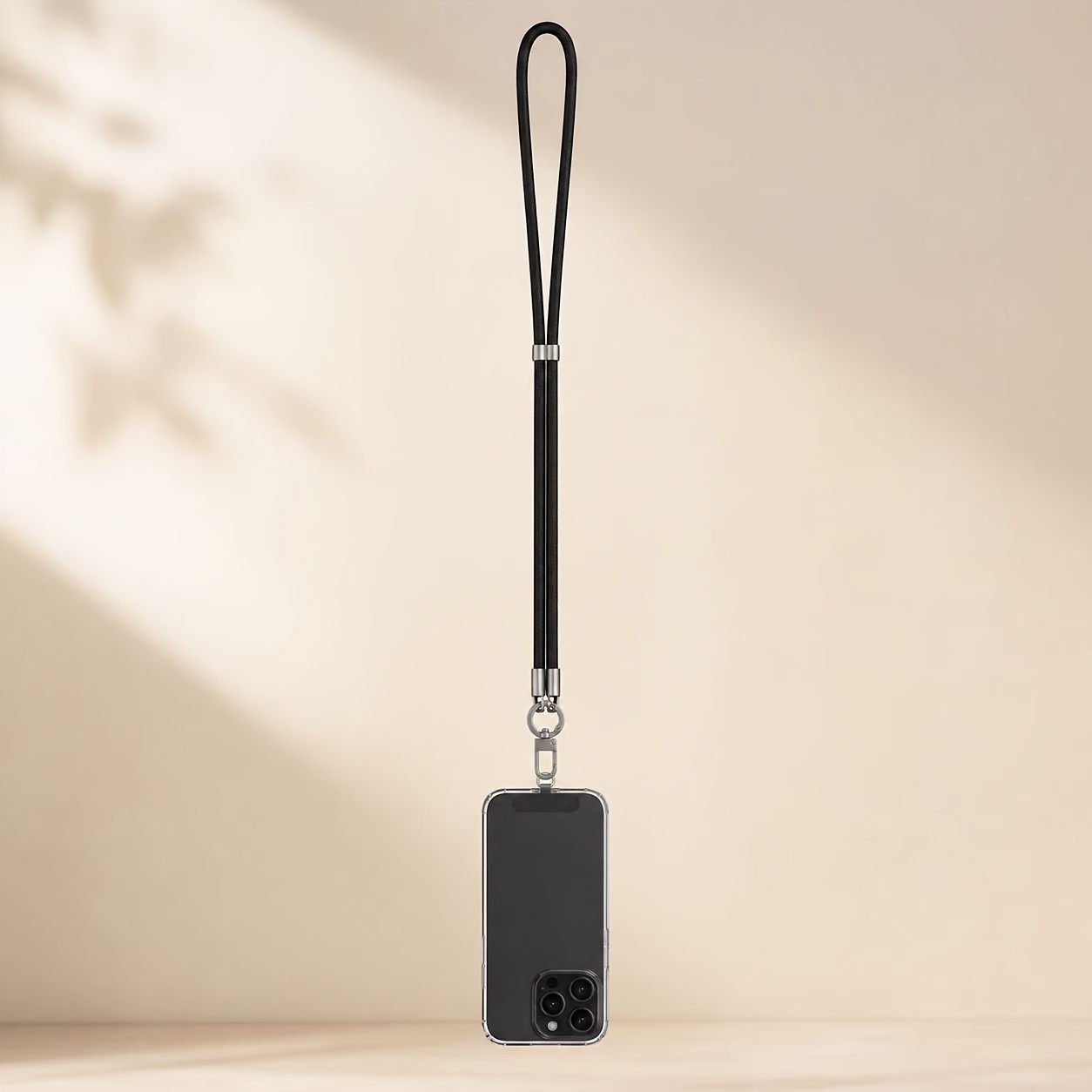 TEMU Black Phone Lanyard 50cm/19.7in, Adjustable Polyester Neck Strap With Phone Tether Tab And Metal Clip, Universal Cell Phone Strap For Men And