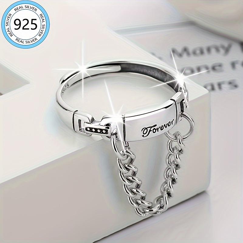 

S925 Silvery Fashionable, Elegant, Personalized, Hip-hop, Vacation, Retro, Simple Ring, Female, Retro Chain, Tassel, English Letter Ring, Accessories, About 2.