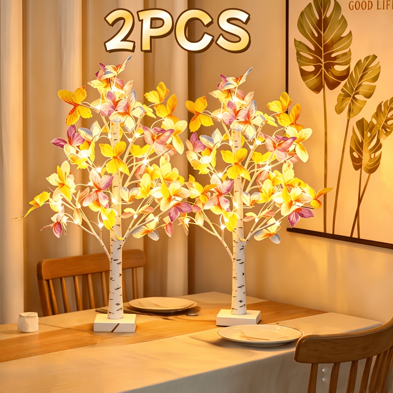 TEMU 2-pack 80 Butterflies Birch Tree Decor Lights, Battery & Usb Operated, Festival Decorative Lights, Indoor Lighting Fixtures, Artificial Tree