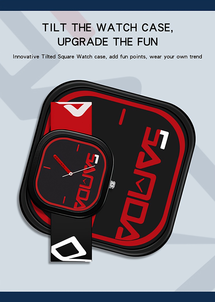 mens watch classic square with red accents quartz movement 50    non rechargeable battery ideal for sunday dates holiday gifts Product details 2