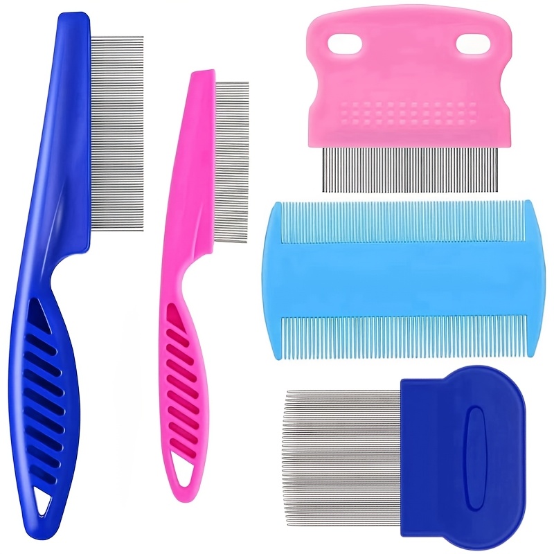 TEMU 5pack Flea Comb, Stainless Cat Grooming Comb With Rounded Teeth, Double-sided Professional Pet Tear Stain Remover, Dematting Tool For Small,