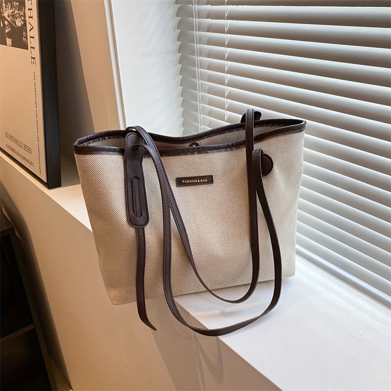 

Women's Fashion Tote Bag, Summer Casual Chic Shoulder Bag, Versatile Fabric Commuter Handbag With Simple Design