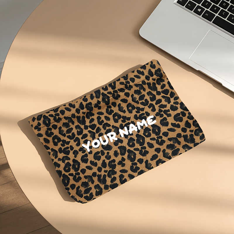 TEMU Trousse de maquillage à imprimé léopard avec nom/ personnalisées - Trousse de toilette de voyage grande avec fermeture éclair, convient pour